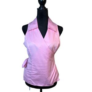 Lilly Pulitzer Wrap Blouse Size 10 Pink Cotton Collar Tie Waist